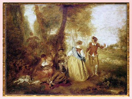 D’après Le Plaisir pastoral, d’Antoine Watteau, 1714-1716, XVIIIe siècle, France, période Rocaille. (Marsailly/Blogostelle)