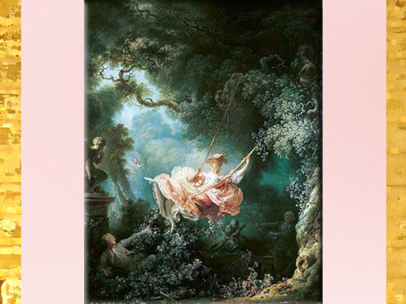 D’après Les Hasards heureux de l'escarpolette, scène galante, de Jean-Honoré Fragonard, vers 1767-1769, huile sur toile, XVIIIe siècle, France, période Rocaille. (Marsailly/Blogostelle)