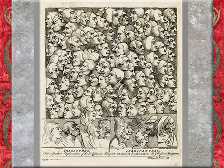 D’après Characters and Caricaturas, de William Hogart, 1743, planche gravée, XVIIIe siècle, Angleterre. (Marsailly/Blogostelle)