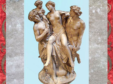 D’après une Bacchante portée par Bacchus et un faune, de Clodion, 1795, terre cuite, France, XVIIIe siècle, Néoclassique. (Marsailly/Blogostelle)