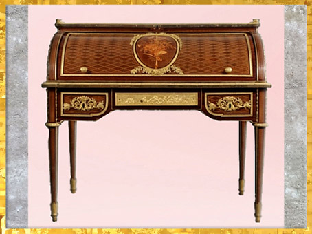 D’après le secrétaire à cylindre de Marie-Antoinette, de Jean-Henri Riesener, 1784, pour le château des Tuileries, Néoclassique, France, XVIIIe siècle. (Marsailly/Blogostelle)