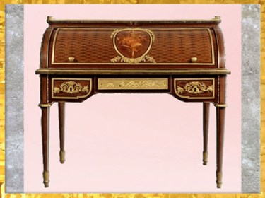 D’après un secrétaire à cylindre de Marie-Antoinette, de Jean-Henri Riesener, 1784, pour le château des Tuileries, Néoclassique, France, XVIIIe siècle. (Marsailly/Blogostelle)