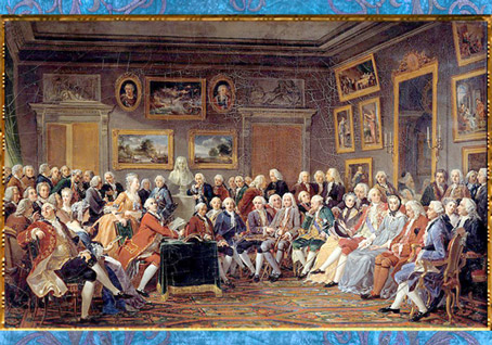 D’après Le salon littéraire de Madame Geoffrin, Lecture de la tragédie “L’orphelin de la Chine”, de Voltaire, d’Anicet Charles Gabriel Lemonnier, 1812, France. (Marsailly/Blogostelle)