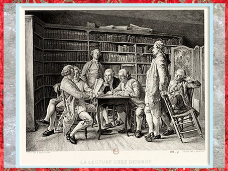 D’après La lecture chez Diderot, gravure Louis Monziès, 1888, France, XIXe siècle. (Marsailly/Blogostelle)