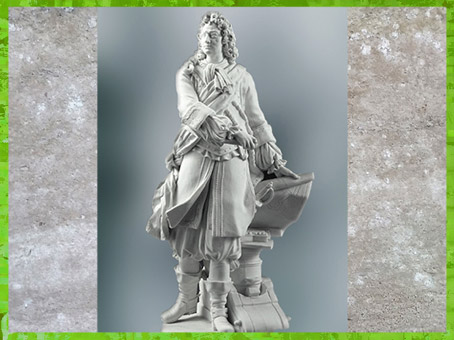 D’après Vauban (Sébastien Le Prestre de), biscuit de porcelaine, modèle en plâtre de Charles-Antoine Bridan, 1783, série des Grands Hommes de la France, manufacture de Sèvres, XVIIIe siècle.(Marsailly/Blogostelle)