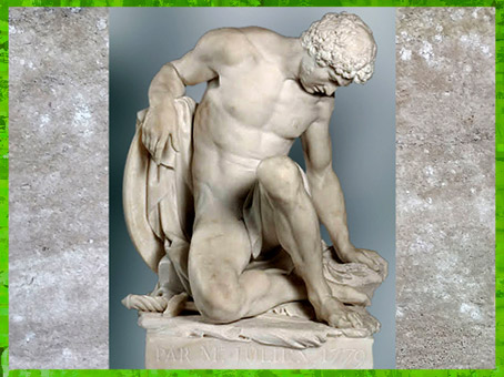 D’après Le gladiateur mourant, de Pierre Julien, marbre, 1779, XVIIIe siècle, style Néoclassique. (Marsailly/Blogostelle)