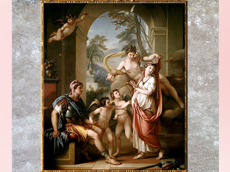 D’après la déesse Vénus accordant Hélène pour épouse à Pâris, de Gavin Hamilton, 1782-1784, huile sur toile, XVIIIe siècle, style Néoclassique. (Marsailly/Blogostelle) 