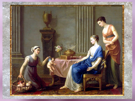 D’après La Marchande d’Amours, de Joseph-Marie Vien, 1763, château de Fontainebleau, huile sur toile France, XVIIIe siècle, Néoclassique. (Marsailly/Blogostelle)