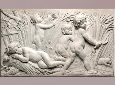 D’après une Allégorie de l’été, jeux d’enfants, d'Edme Bouchardon, bas relief, décor de la fontaine de Grenelle, XVIIIe siècle, France, style Néoclassique. (Marsailly/Blogostelle)