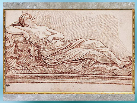 D’après la Nymphe endormie, d'Edme Bouchardon, selon un modèle antique à Rome, sanguine, vers 1723-1732, XVIIIe siècle, France, style Néoclassique. (Marsailly/Blogostelle)