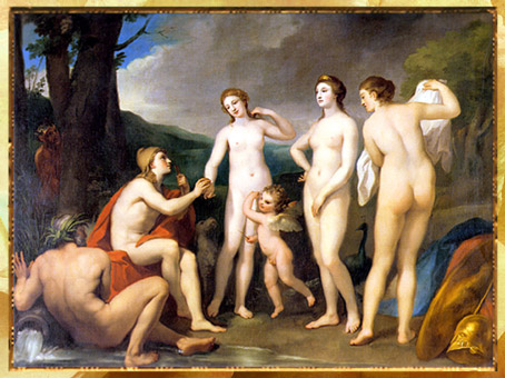 D’après Le Jugement de Pâris, d'Anton Raphaël Mengs, 1757, huile sur toile, XVIIIe siècle, style Néoclassique. (Marsailly/Blogostelle) 