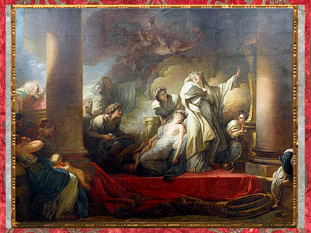 D'après Le sacrifice du Grand prêtre Corésus pour sauver Callirhoé, de Jean-Honoré Fragonard, huile sur toile, Salon de 1765, inspiré de Pausanias, XVIIIe siècle, Néoclassique. (Marsailly/Blogostelle) 