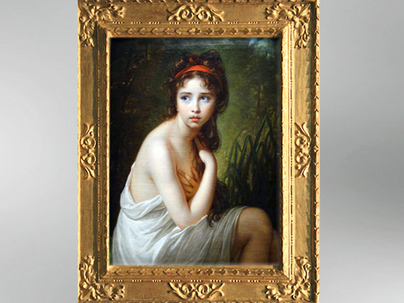 D'après Julie Le Brun en Baigneuse, Élisabeth Louise Vigée Le Brun, 1792, portrait, XVIIIe siècle, Néoclassique. (Marsailly/Blogostelle)