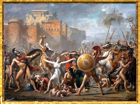 D’après Les Sabines, faisant cesser le combat entre Romains et Sabins, de Jacques-Louis David, 1799, XVIIIe siècle, Néoclassique. (Marsailly/Blogostelle)