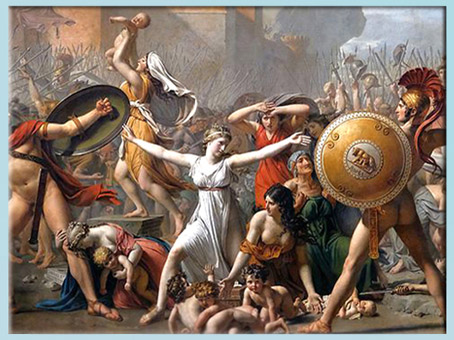 D’après Les Sabines, de Jacques-Louis David, détail, le Romain Romulus et son bouclier à la Louve, 1799, XVIIIe siècle, Néoclassique. (Marsailly/Blogostelle)