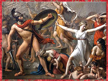 D’après Les Sabines, de Jacques-Louis David, détail, le roi des Sabins, Tatius, 1799, XVIIIe siècle, Néoclassique. (Marsailly/Blogostelle)