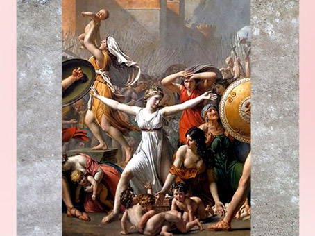 D’après Les Sabines, de Jacques-Louis David, détail, Hersilie et les femmes, 1799, XVIIIe siècle, Néoclassique. (Marsailly/Blogostelle)