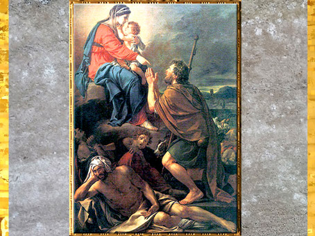 D’après saint Roch intercédant la Vierge pour la guérison des pestiférés, de Jacques-Louis David, 1780, huile sur toile, France, XVIIIe siècle, Néoclassique. (Marsailly/Blogostelle)