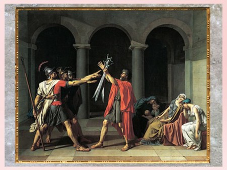 D'après Le Serment des Horaces, de Jacques-Louis David, 1784, huile sur toile, France, XVIIIe siècle, Néoclassique. (Marsailly/Blogostelle)