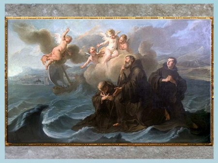 D’après saint François de Paule et ses compagnons traversant le détroit de Messine sur son manteau, de Noël-Nicolas Coypel, 1723, huile sur toile, couvent des Minimes, place Royale, Paris, France, XVIIIe siècle. (Marsailly/Blogostelle)
