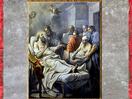 D’après L'Agonie de saint Augustin, de Carle Van Loo, vers 1754, huile sur toile, choeur Notre-Dame-des-Victoires, Paris, XVIIIe siècle. (Marsailly/Blogostelle)