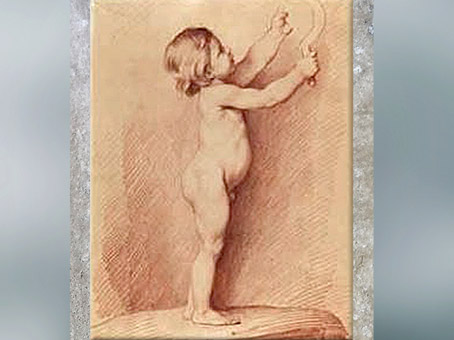 D’après un Enfant nu tenant une faucille, Edme Bouchardon, acquis pour le cabinet du roi en 1775-1776, collection Mariette au XVIIIe siècle. (Marsailly/Blogostelle)