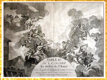 D’après La Gloire, décor de la Chapelle des Enfants trouvé, Charles-Joseph Natoire, vers 1752-1759, gravure Etienne Fessard  Paris, France, XVIIIe siècle (Marsailly/Blogostelle)