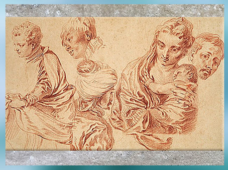 D’après Six figures, Antoine Watteau, sanguine, collection Mariette au XVIIIe siècle. (Marsailly/Blogostelle)