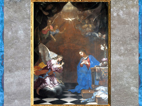 D’après l’Annonciation, de Daniel Hallé,1659, commande de Jean III de Choisy, chancelier du duc d'orléans, Notre-Dame-de-la-Nativité de Bercy, France, XVIIe siècle, art baroque. (Marsailly/Blogostelle)