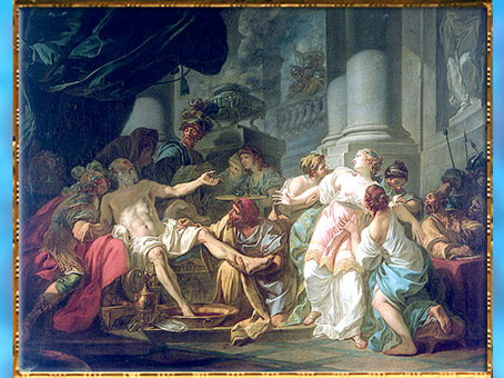D’après La Mort de Sénèque, de Jacques-Louis David, 1773, huile sur toile, style esprit Rocaille, XVIIIe siècle. (Marsailly/Blogostelle)