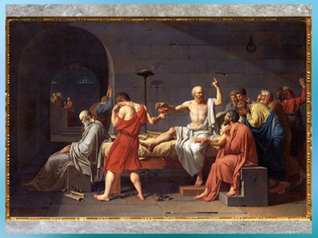 D’après La Mort de Socrate, de Jacques-Louis David, 1787, huile sur toile, XVIIIe siècle, Néoclassique. (Marsailly/Blogostelle)