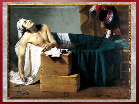 D'après La mort de Marat, de Joseph Roques (maître d’Ingres), 1793, huile sur toile, XVIIIe siècle, Néoclassique. (Marsailly/Blogostelle)