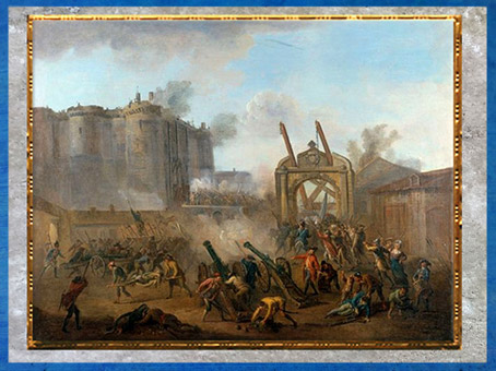 D’après La Prise de la Bastille, le 14 juillet 1789, Jean-Baptiste Lallemand, vers 1789 apjc, France, XVIIIe siècle. (Marsailly/Blogostelle)