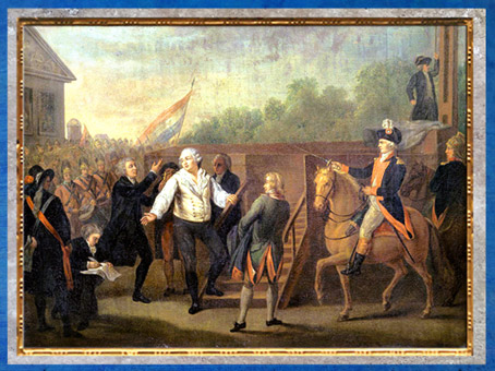 D’après Louis XVI et l’abbé Edgeworth de Firmont au pied de l’échafaud, le 21 janvier 1793, de Charles Bénazech, France, XVIIIe siècle. (Marsailly/Blogostelle)