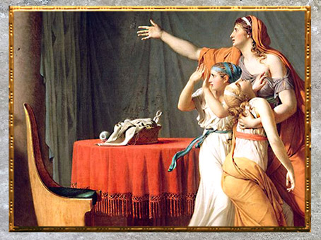 D’après la corbeille, Les Licteurs rapportant à Brutus le corps de ses fils, de Jacques-Louis David, Salon de 1789, France, XVIIIe siècle, Néoclassique. (Marsailly/Blogostelle)
