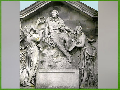 D’après Shakespeare et les allégories de la Poésie et de la Peinture, de Thomas Banks, 1789, sculpture, Stratford-upon-Avon, Angleterre, fin XVIIIe siècle. (Marsailly/Blogostelle)