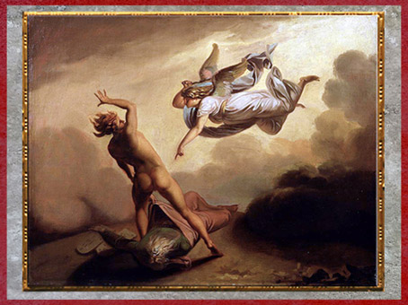 D’après L'Archange Michel et Satan se disputant le corps de Moïse, de Nicolaï Abraham Abildgaard, 1782, huile sur toile, fin XVIIIe siècle. (Marsailly/Blogostelle)