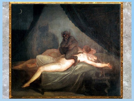 D’après Le cauchemar, de Nicolaï Abraham Abildgaard, vers 1800, huile sur toile, fin XVIIIe siècle. (Marsailly/Blogostelle)