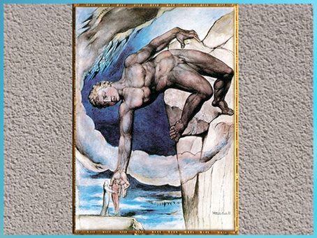 D'après Antée, Dante et Virgile, l’Enfer, de William Blake, 1824-1827, Divine Comédie, encre et aquarelle, début XIXe siècle. (Marsailly/Blogostelle)