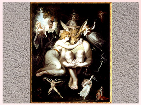 D’après La Caresse de Titania à Bottom, de Johann Heinrich Füssli, 1793-1794, huile sur toile, fin XVIIIe siècle. (Marsailly/Blogostelle)