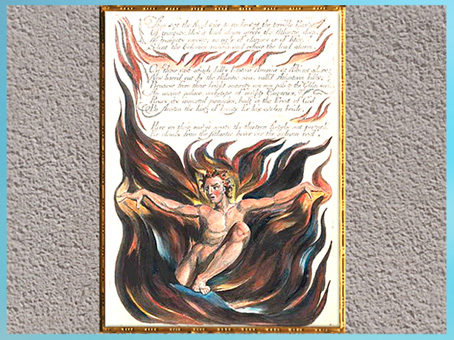 D’après L’apparition d’Orc, de William Blake, America, A Prophecy, Thus Wept the Angel Voice…, 1793, plume, encre, aquarelle, fin XVIIIe siècle. (Marsailly/Blogostelle)
