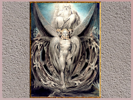 D'après The Whirlwind Ezekiel's Vision of the Cherubim and Eyed Wheels, de William Blake, 1803-1805, plume, encre, aquarelle, début XIXe siècle. (Marsailly/Blogostelle)