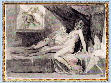 D’après L'Incube laissant deux femmes endormies, de Johann Heinrich Füssli, 1810, plume et aquarelle, début XIXe siècle. (Marsailly/Blogostelle)