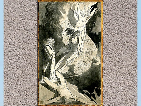D’après Dante et l’ascension des âmes de Paolo et Francesca, Divine Comédie, étude, de Johann Heinrich Füssli, 1818, plume, encre, lavis, début XIXe siècle. (Marsailly/Blogostelle)
