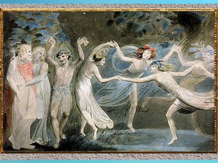 D'après Titania and Puck with Fairies Dancing, de William Blake, Shakespeare Songe d'une nuit d'été, aquarelle, 1786, fin XVIIIe siècle. (Marsailly/Blogostelle)