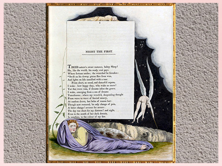 D'après Night Thoughts, Première Nuit, de William Blake,1797, Edward Young, plume, encre, lavis, aquarelle, fin XVIIIe siècle. (Marsailly/Blogostelle)