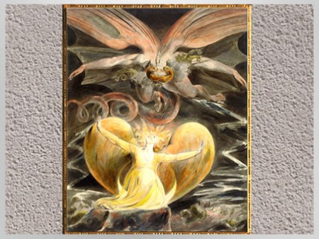 D’après The Great Red Dragon and the Woman Clothed in Sun, Apocalypse, de William Blake,  1805-1810, plume, encre et aquarelle, début XIXe siècle. (Marsailly/Blogostelle)