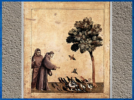 D'après Saint François parlant aux oiseaux, prédelle des stigmates, Giotto di Bondone, 1295-1300 apjc, XIIIe siècle, période médiévale. (Marsailly-Blogostelle)