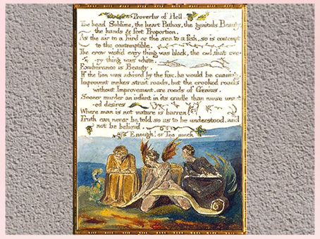 D’après Proverbs of Hell, The Marriage of Heaven and Hell, de William Blake, 1794, plume, encre, aquarelle, fin XVIIIe siècle. (Marsailly/Blogostelle)