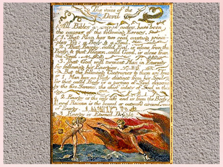D’après The Voice of the Devil, The Marriage of Heaven and Hell, de William Blake, 1794, plume, encre, aquarelle, fin XVIIIe siècle. (Marsailly/Blogostelle)
